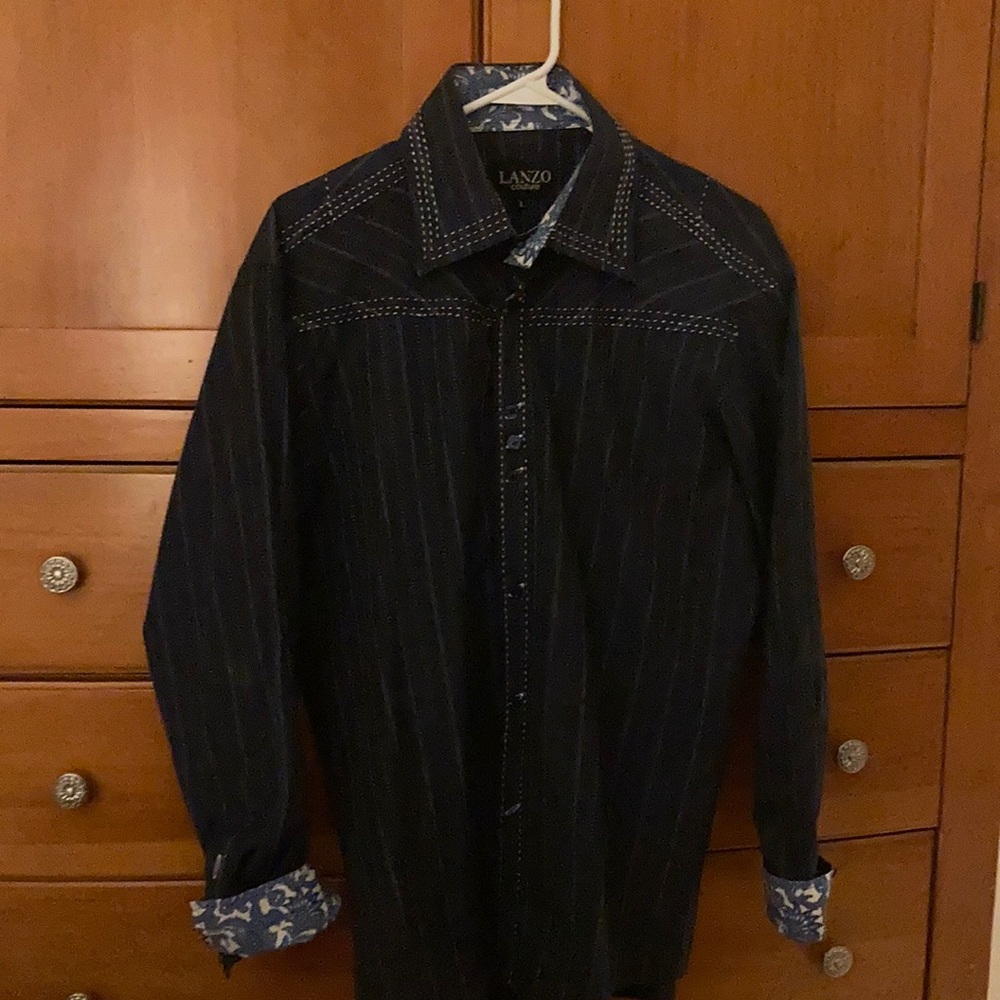 Men’s Navy Blue & White Stiches Long sleeve Shirt